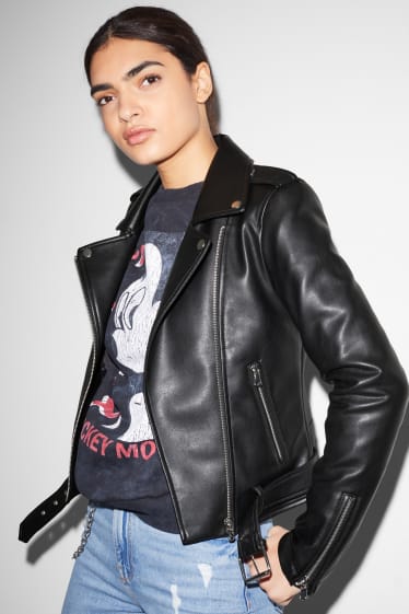 Adolescenți și tineri - CLOCKHOUSE - jachetă de motociclist - imitație de piele - negru