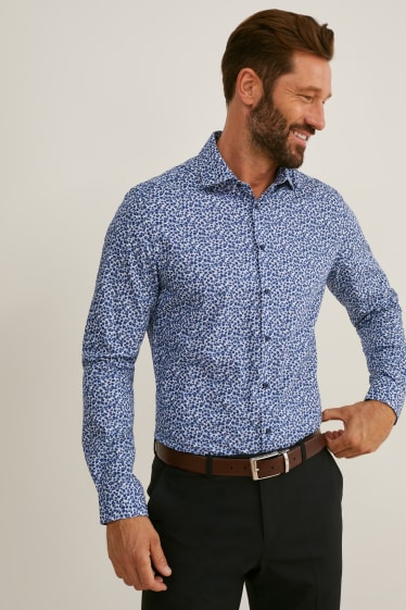 Heren - Business-overhemd - slim fit - cut away - gemakkelijk te strijken - blauw