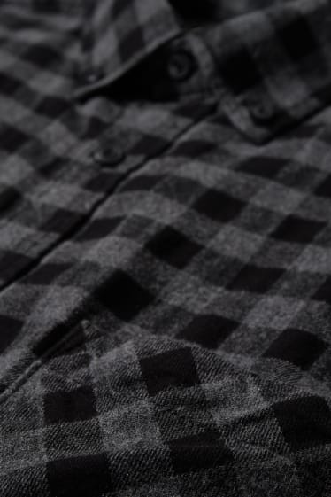 Hommes - Chemise - coupe droite - col button-down - à carreaux - gris / noir