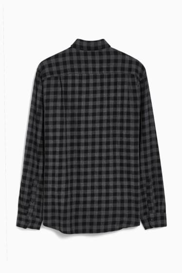 Heren - Overhemd - regular fit - button down - geruit - grijs / zwart