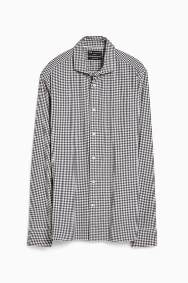 Mężczyźni - Koszula - slim fit - kołnierzyk włoski - flex- LYCRA® - biały / czarny