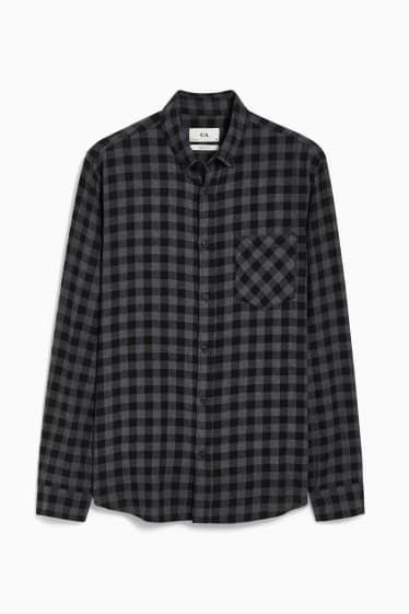 Heren - Overhemd - regular fit - button down - geruit - grijs / zwart