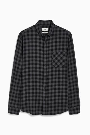 Herren - Hemd - Regular Fit - Button-down - kariert - grau / schwarz