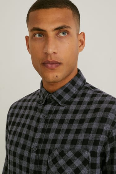 Hombre - Camisa - regular fit - button down - de cuadros - gris / negro