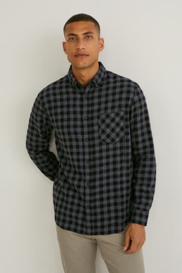 Hombre - Camisa - regular fit - button down - de cuadros - gris / negro