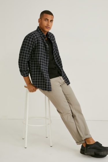 Hombre - Camisa - regular fit - button down - de cuadros - gris / negro