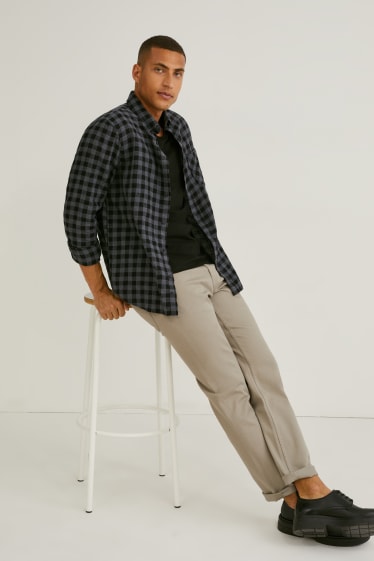 Hommes - Chemise - coupe droite - col button-down - à carreaux - gris / noir