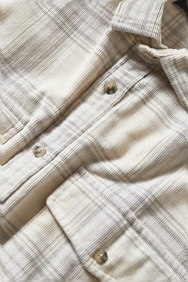 Hommes - Chemise en velours côtelé - slim fit - col kent - à carreaux - blanc / gris
