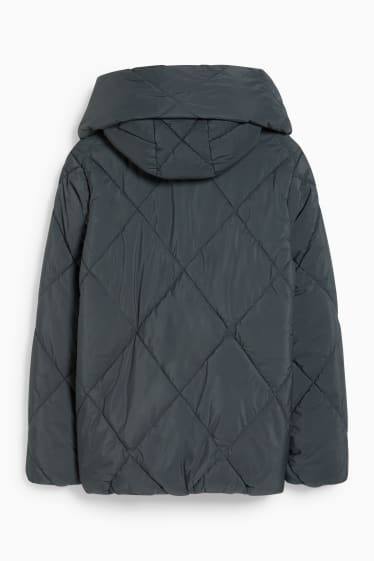 Dámské - Prošívaná bunda s kapucí - šedá