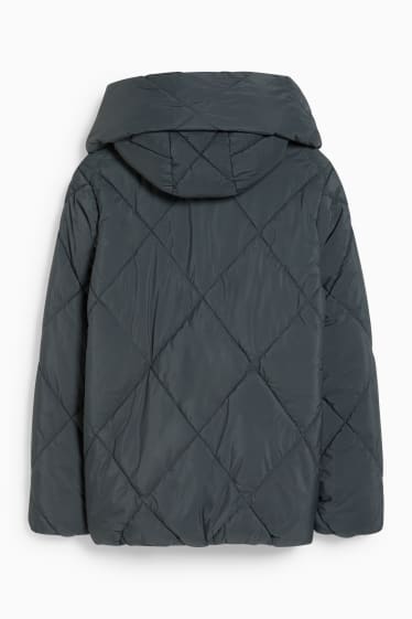 Damen - Steppjacke mit Kapuze - grau