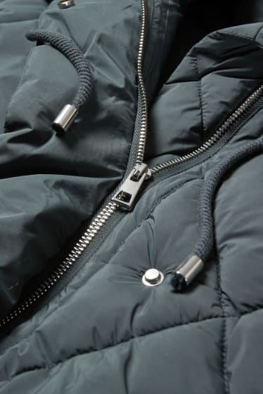 Dámské - Prošívaná bunda s kapucí - šedá