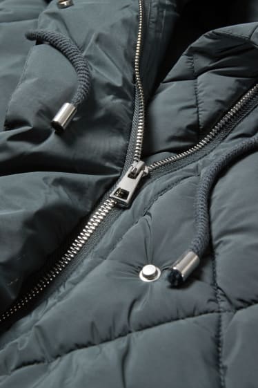 Damen - Steppjacke mit Kapuze - grau