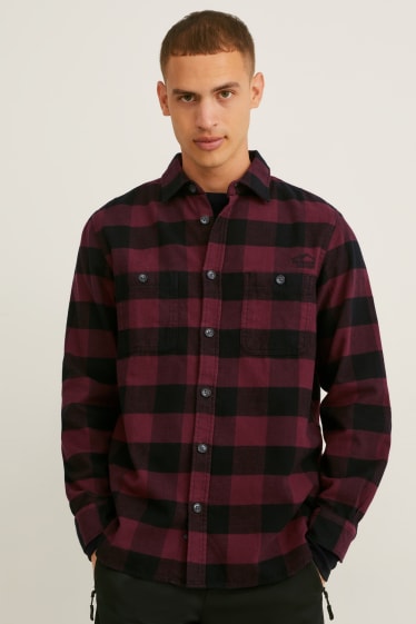 Home - Camisa de franel·la - regular fit - Kent - de quadres - vermell / negre