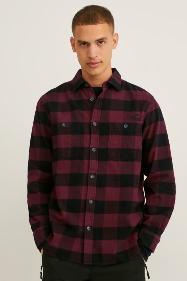 Hommes - Chemise en flanelle - regular fit - col kent - à carreaux - rouge / noir