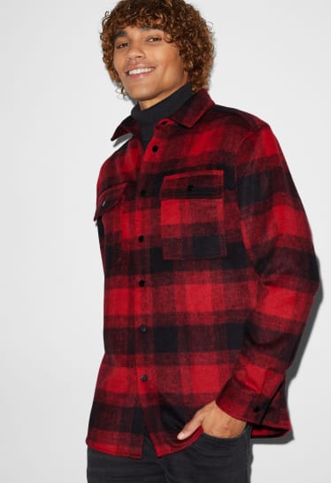 Men - CLOCKHOUSE - shirt - relaxed fit - Kent collar - check - red / black