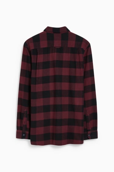 Hommes - Chemise en flanelle - regular fit - col kent - à carreaux - rouge / noir