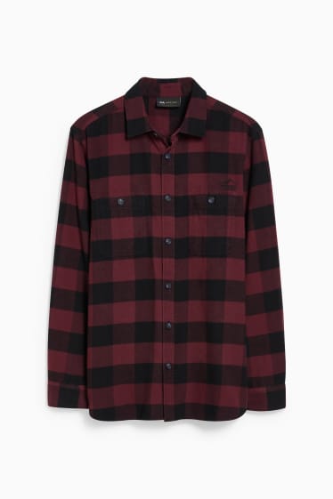 Hommes - Chemise en flanelle - regular fit - col kent - à carreaux - rouge / noir
