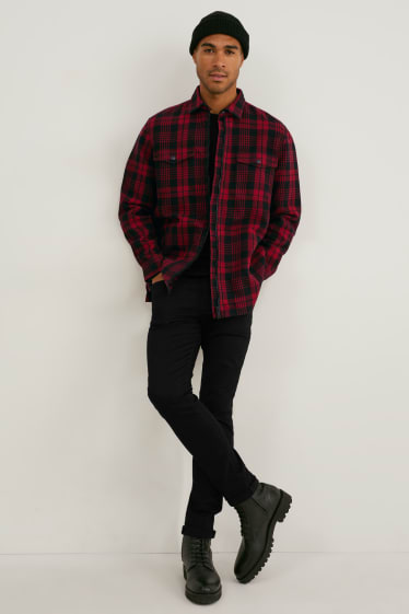Uomo - Giacca di jeans - a quadretti - rosso / nero