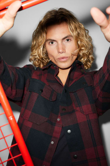 Men - CLOCKHOUSE - shirt - relaxed fit - Kent collar - check - red / black