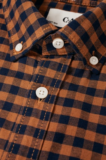 Uomo - Camicia Oxford - regular fit - button down - a quadretti - arancione / nero