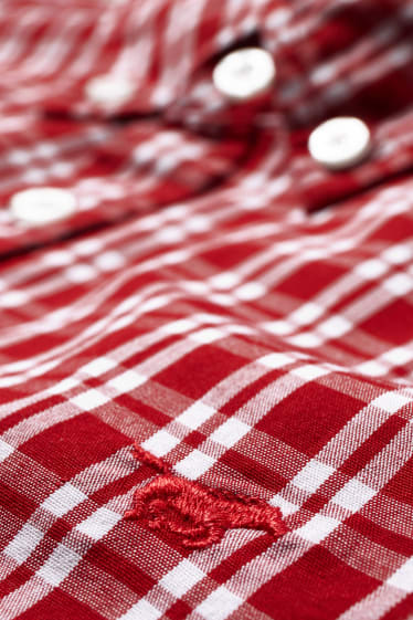 Pánské - MUSTANG - košile - slim fit - button-down - kostkovaná - bílá/červená