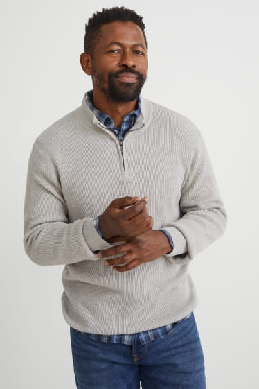 Hommes - Pullover et chemise - regular fit - col button down - bleu  / gris
