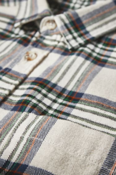 Men - Flannel shirt - regular fit - kent collar - check - brown / cremewhite