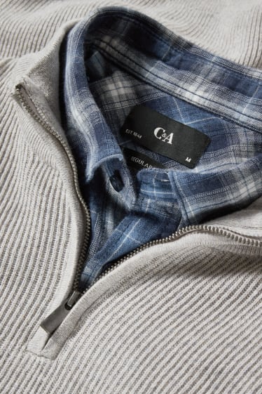 Hommes - Pullover et chemise - regular fit - col button down - bleu  / gris