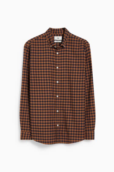 Hommes - Chemise Oxford - coupe droite - col button-down - à carreaux - orange / noir