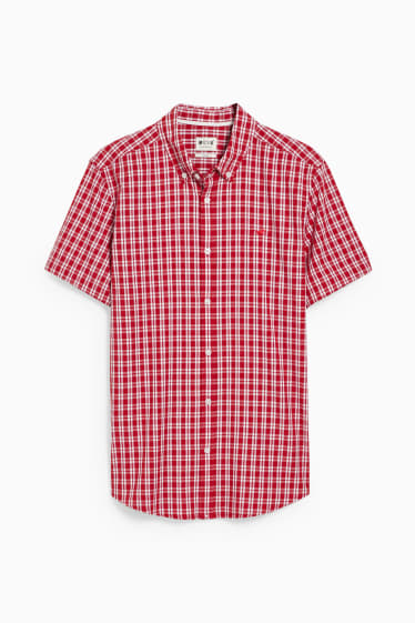 Bărbați - MUSTANG - cămașă - slim fit - guler cu nasturi - în carouri - alb / roșu