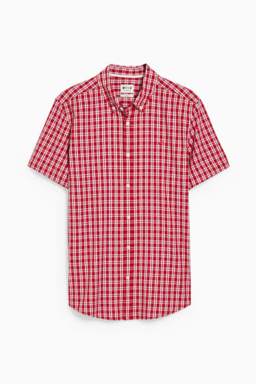 Pánské - MUSTANG - košile - slim fit - button-down - kostkovaná - bílá/červená