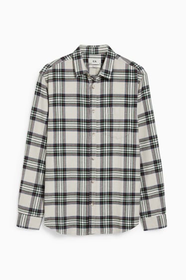 Bărbați - Cămașă din flanel - regular fit - guler Kent - în carouri - maro / alb-crem