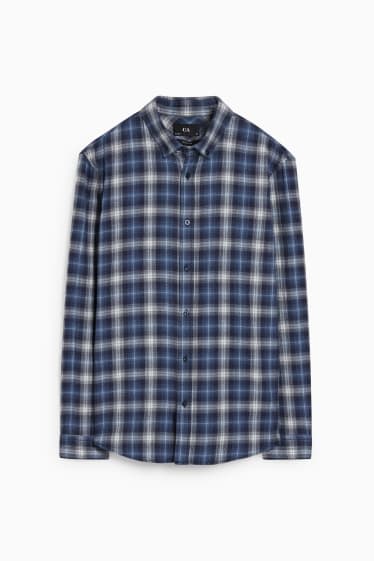 Herren - Pullover und Hemd - Regular Fit - Button-down - blau  / grau