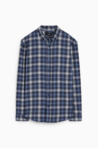 Heren - Trui en overhemd - regular fit - button down - blauw / grijs