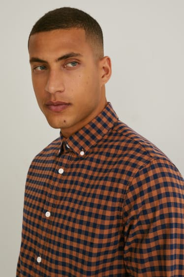 Hommes - Chemise Oxford - coupe droite - col button-down - à carreaux - orange / noir