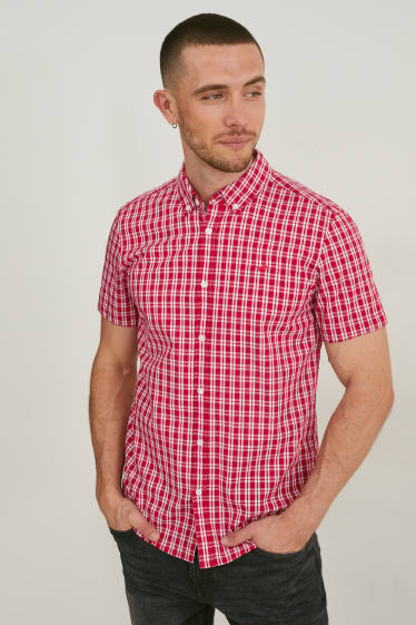 Hommes - MUSTANG - chemise - slim fit - col button down - à carreaux - blanc / rouge