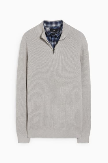 Hommes - Pullover et chemise - regular fit - col button down - bleu  / gris