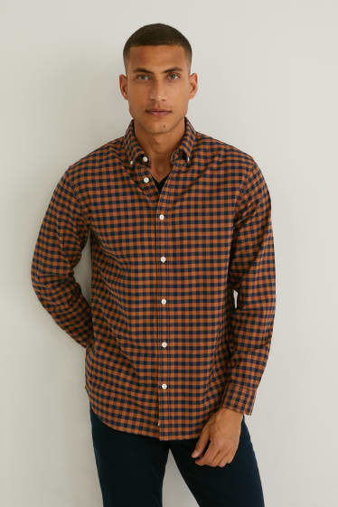 Hommes - Chemise Oxford - coupe droite - col button-down - à carreaux - orange / noir