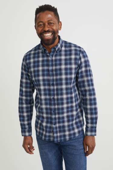 Heren - Trui en overhemd - regular fit - button down - blauw / grijs