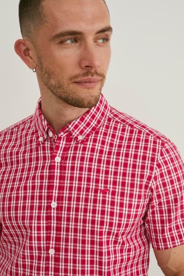 Men - MUSTANG - shirt - slim fit - button-down collar - check - white / red