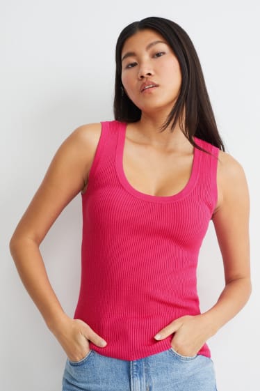 Femei - Top tricotat basic - roz