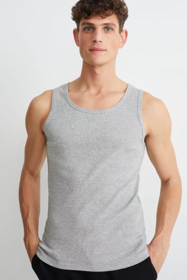 Heren - Tanktop - dubbele ribstof - licht grijs-mix