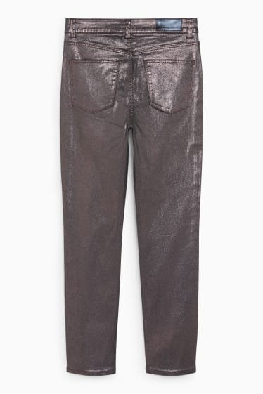 Damen - Slim Jeans - High Waist - LYCRA® - glänzend - bronze