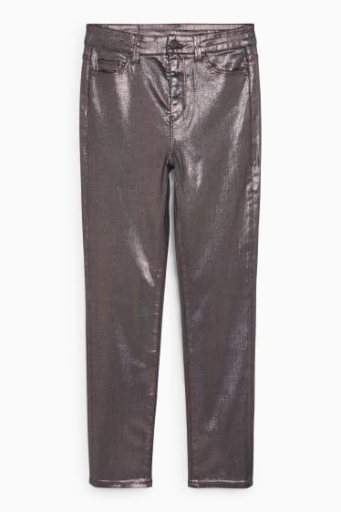 Dames - Slim jeans - high waist - LYCRA® - glanzend - brons