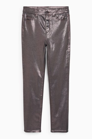 Women - Slim jeans - high waist - LYCRA® - shiny - bronze