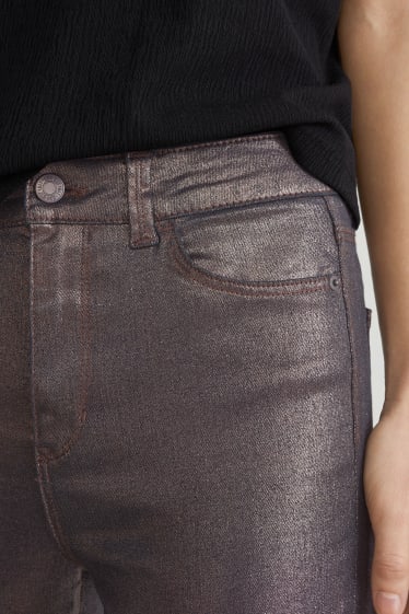 Dames - Slim jeans - high waist - LYCRA® - glanzend - brons
