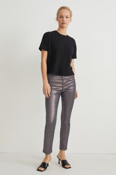 Women - Slim jeans - high waist - LYCRA® - shiny - bronze