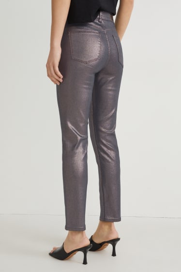Women - Slim jeans - high waist - LYCRA® - shiny - bronze