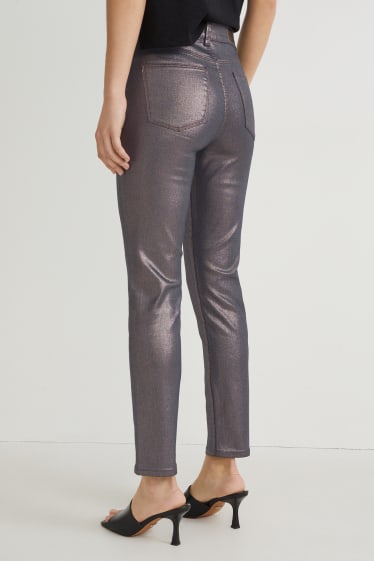 Femei - Slim jeans - talie înaltă - LYCRA® - aspect lucios - bronz