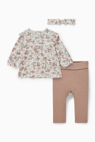 Babys - Baby-Outfit - 3 teilig - geblümt - cremeweiß